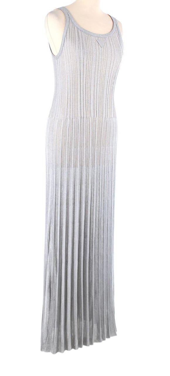 Prada Silver Lurex Plisse Gown