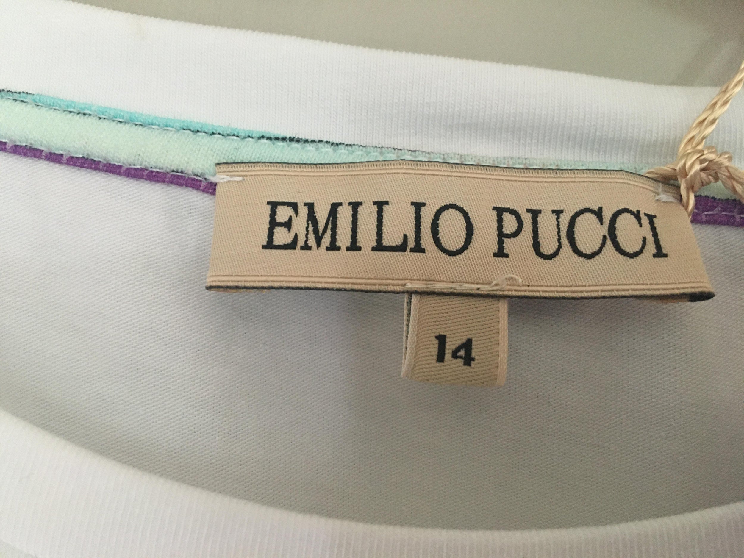 Emilio Pucci White Print Trim Glitter Logo Top