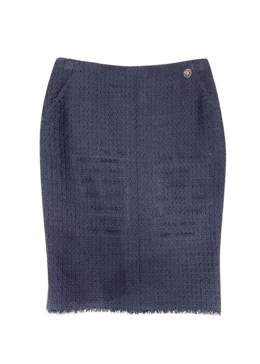 Navy Blue Lesage Tweed Knee Length Skirt