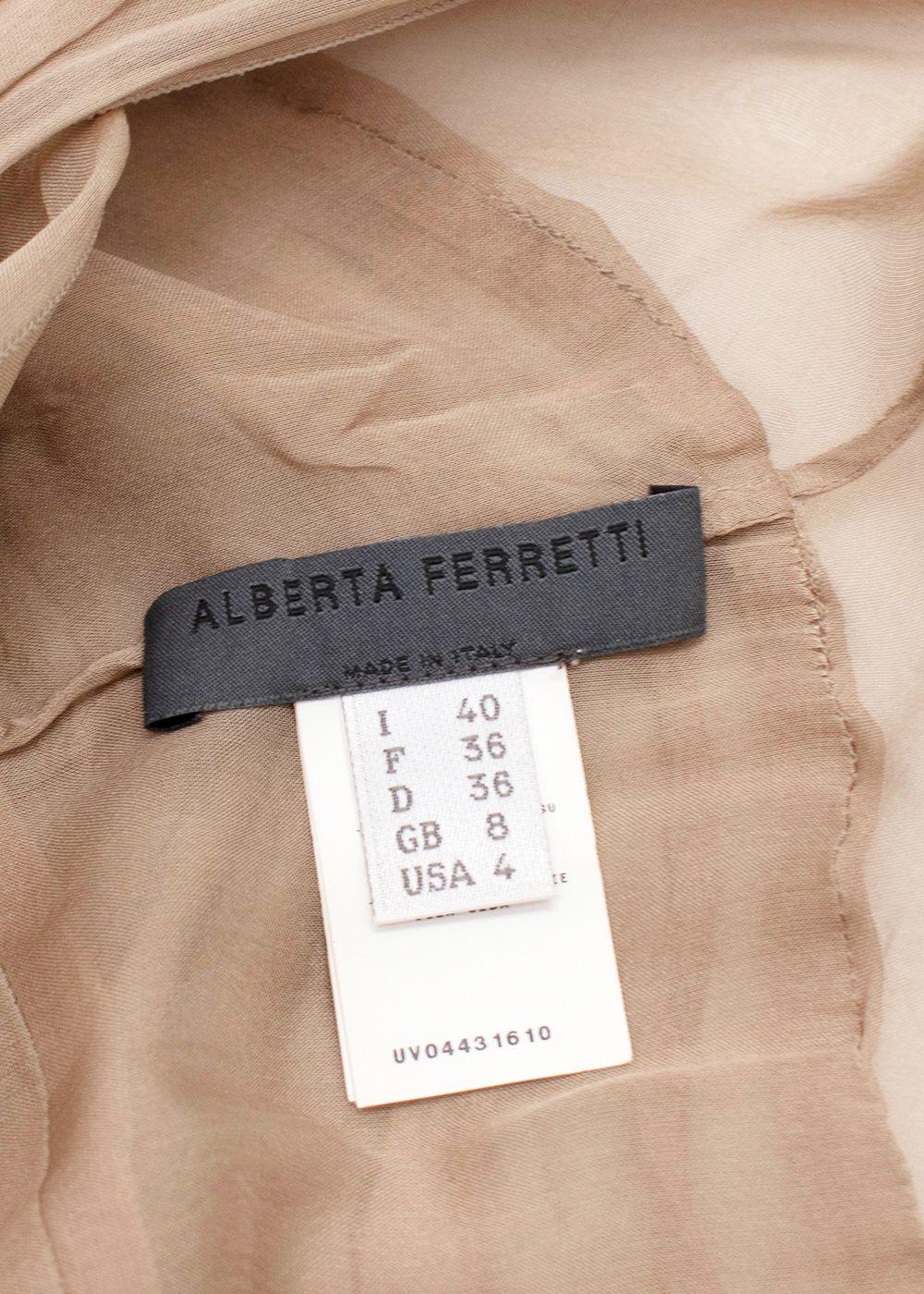 Alberta Ferretti Camel Silk Chiffon Draped Midi Dress