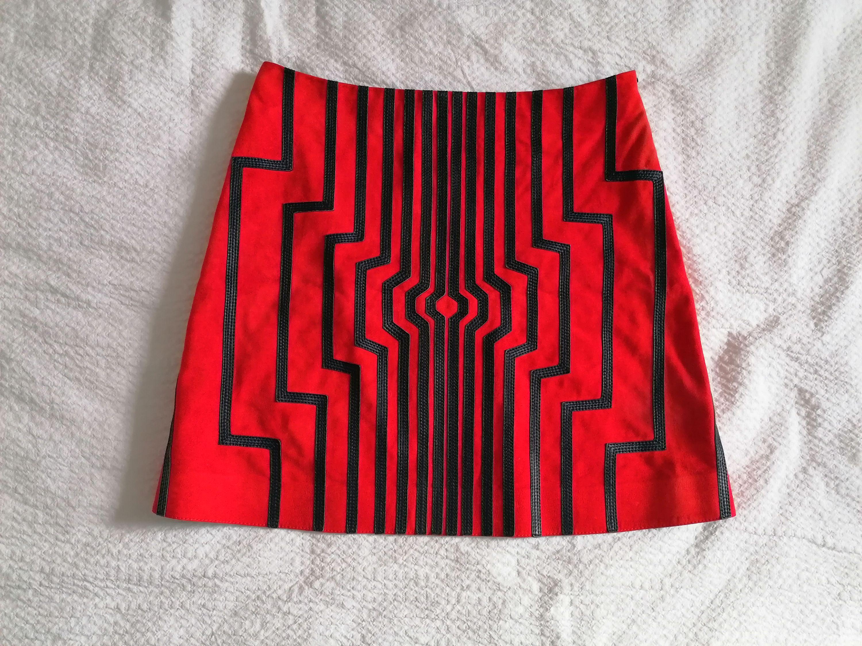 Red Suede Cyborg Mini Skirt
