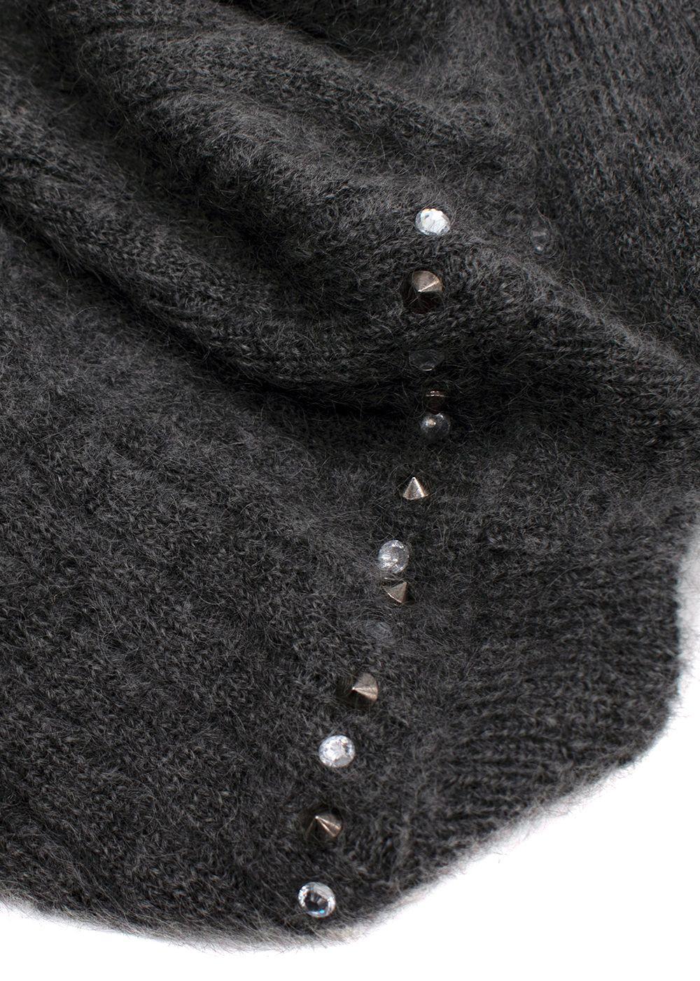 Alessandra Rich Grey Stud Mohair Blend V-Neck Sweater