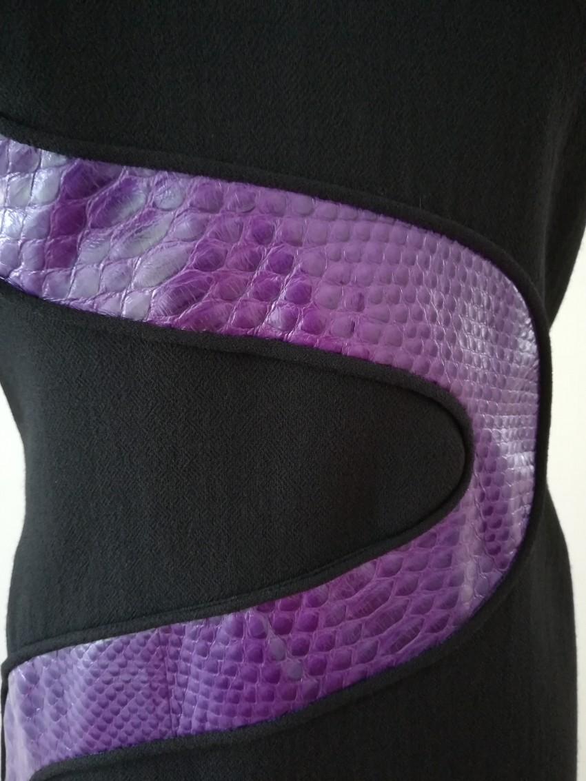 Versace Snakeskin-Panel Black Wool Dress