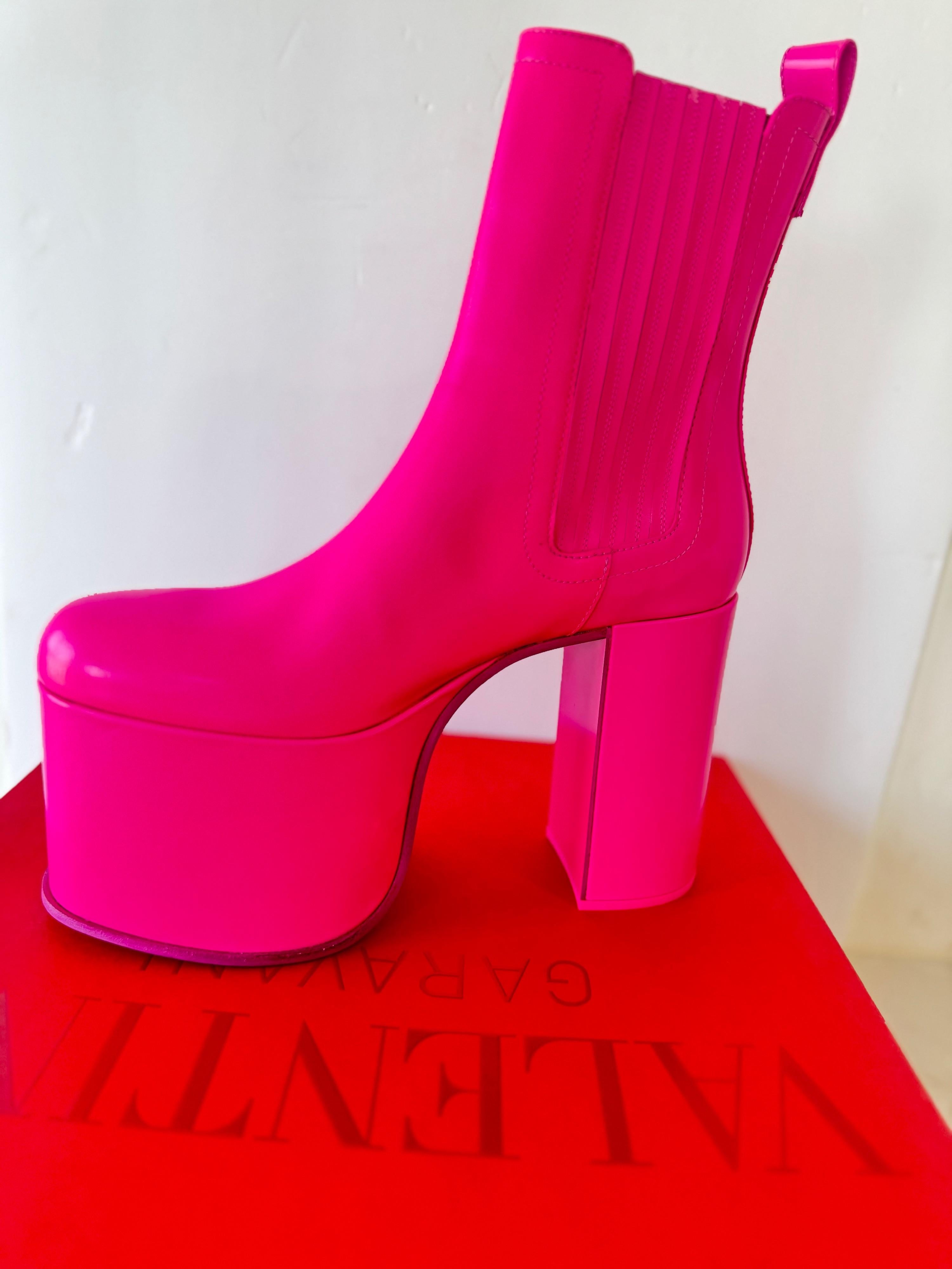 Valentino Pink Platform Ankle Chelsea Boots