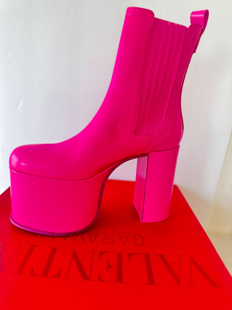 Valentino Pink Platform Ankle Chelsea Boots