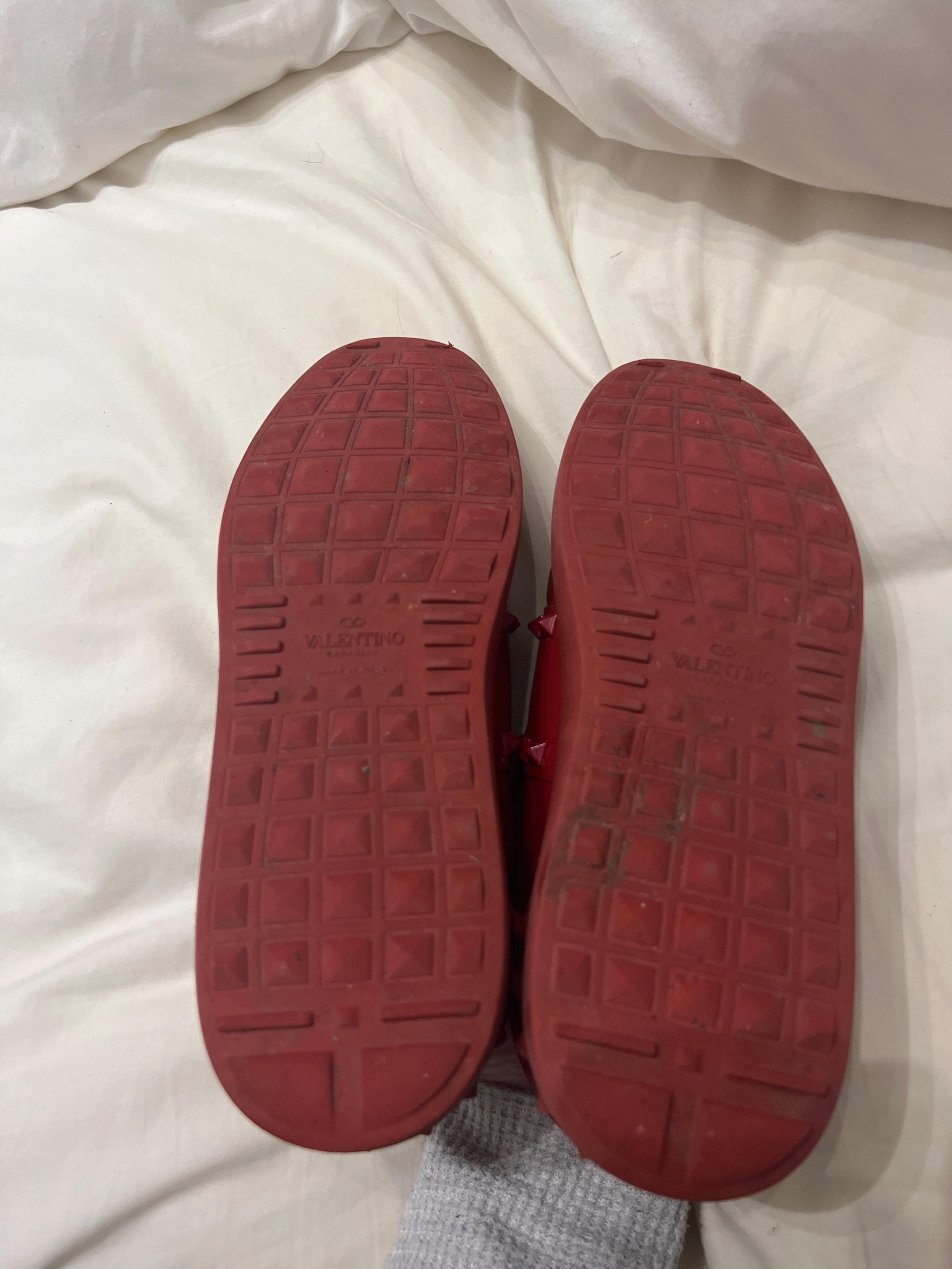 Red leather Rockstud 11 Untitled trainers