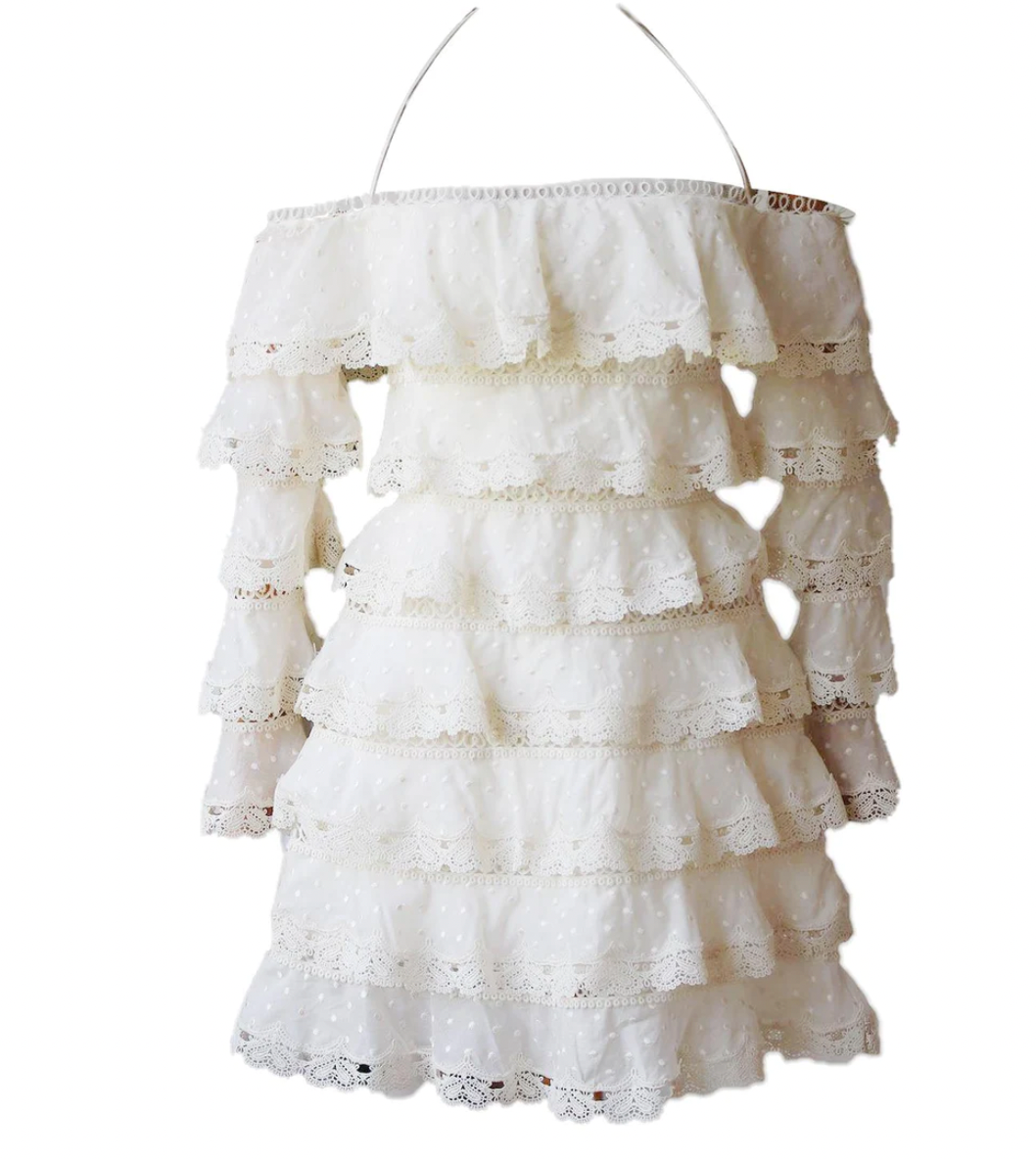 Embroidered Lace Tiered Mini Dress
