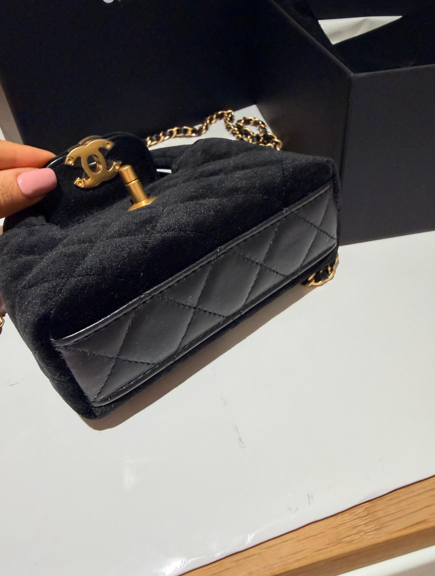 Chanel Black Velvet Kelly Mini Nano