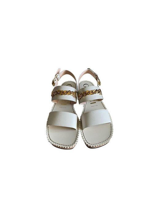 Cream leather chain embellished sandals