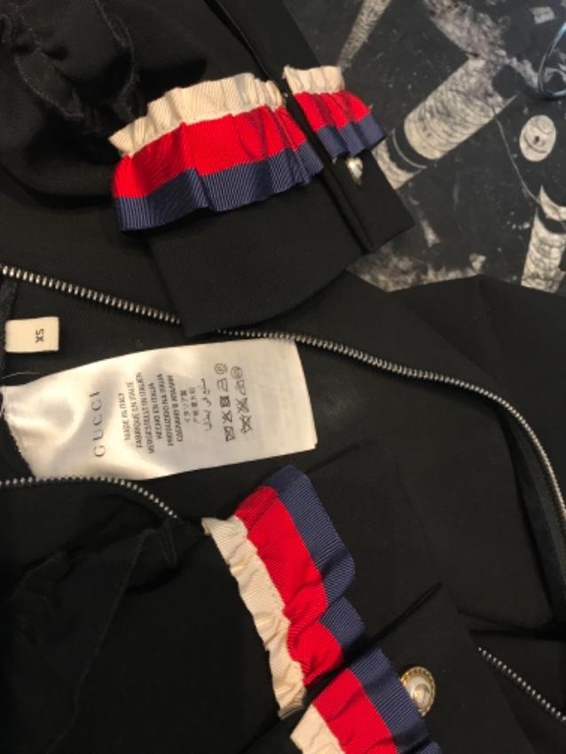 Gucci Black Web Trim Ruffled Dress