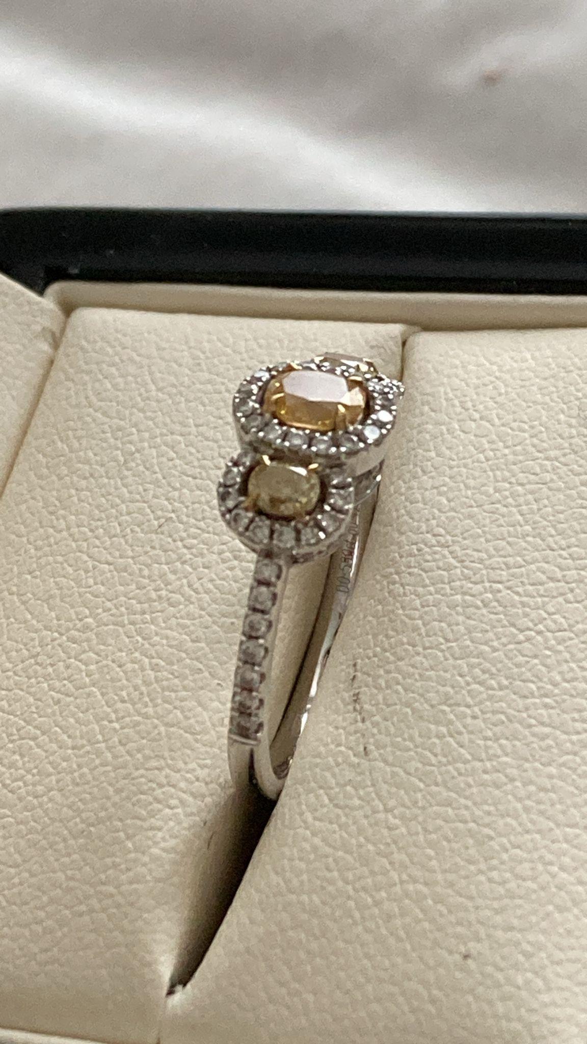 Bespoke 18ct White Gold and Yellow Diamond Trilogy Ring