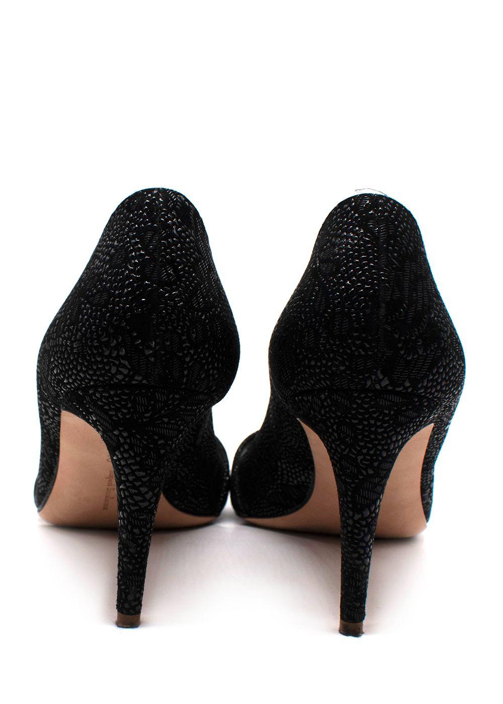 Rupert Sanderson Black Peep Toe Mid Heel Pumps