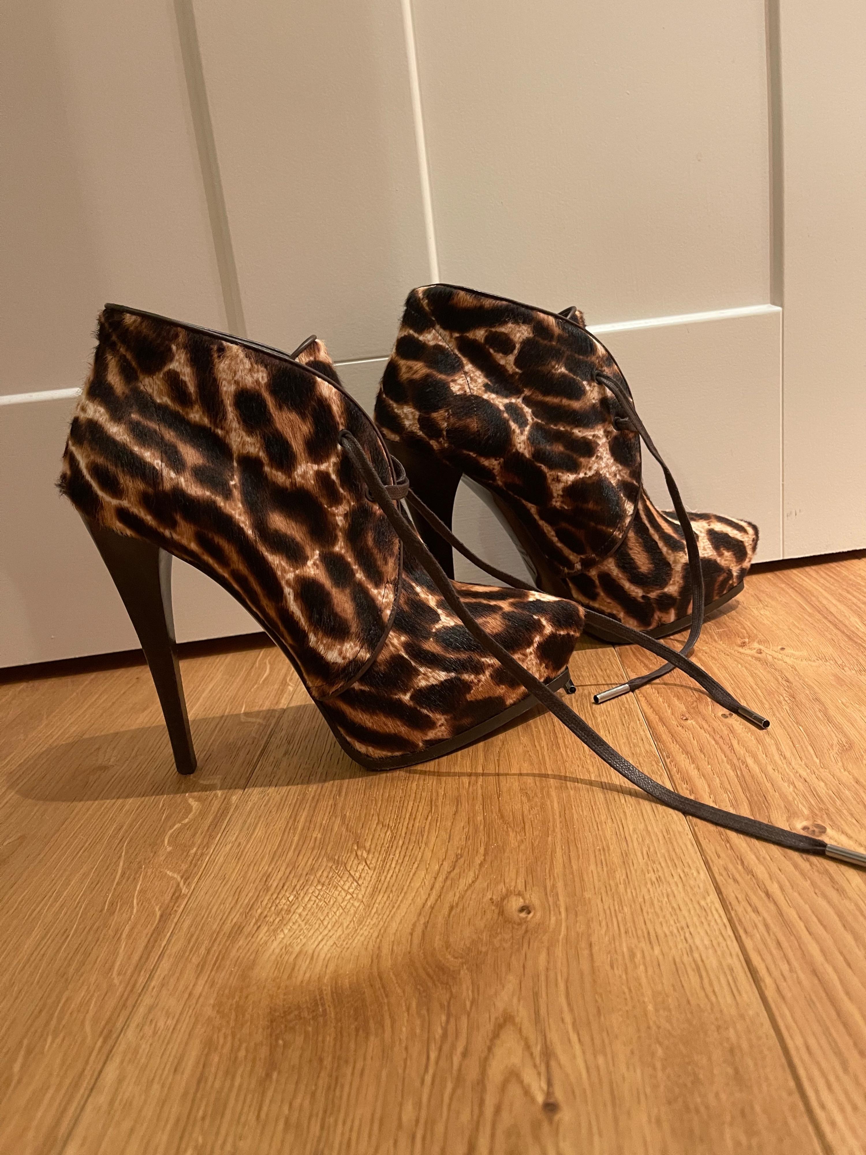 Leopard Print Pony Hair Heeled Booties