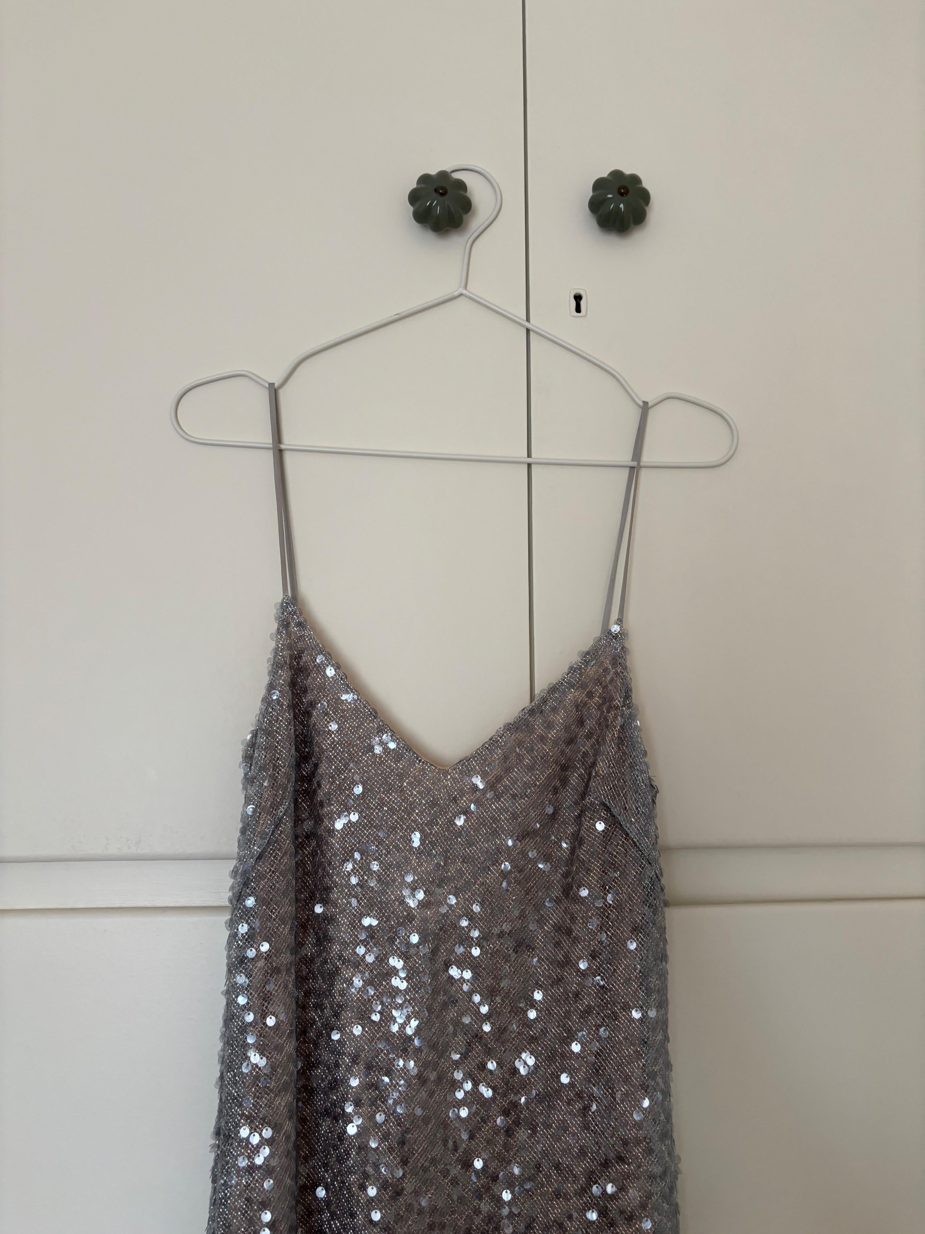 Galvan Silver Sequin Evening Dress