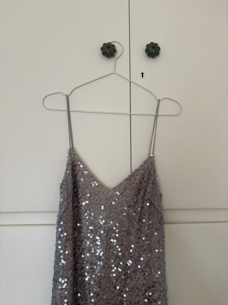 Galvan Silver Sequin Evening Dress