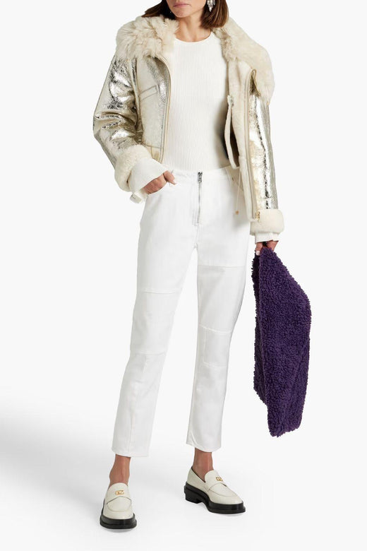 Yves Salomon Silver Metallic Lambskin Jacket