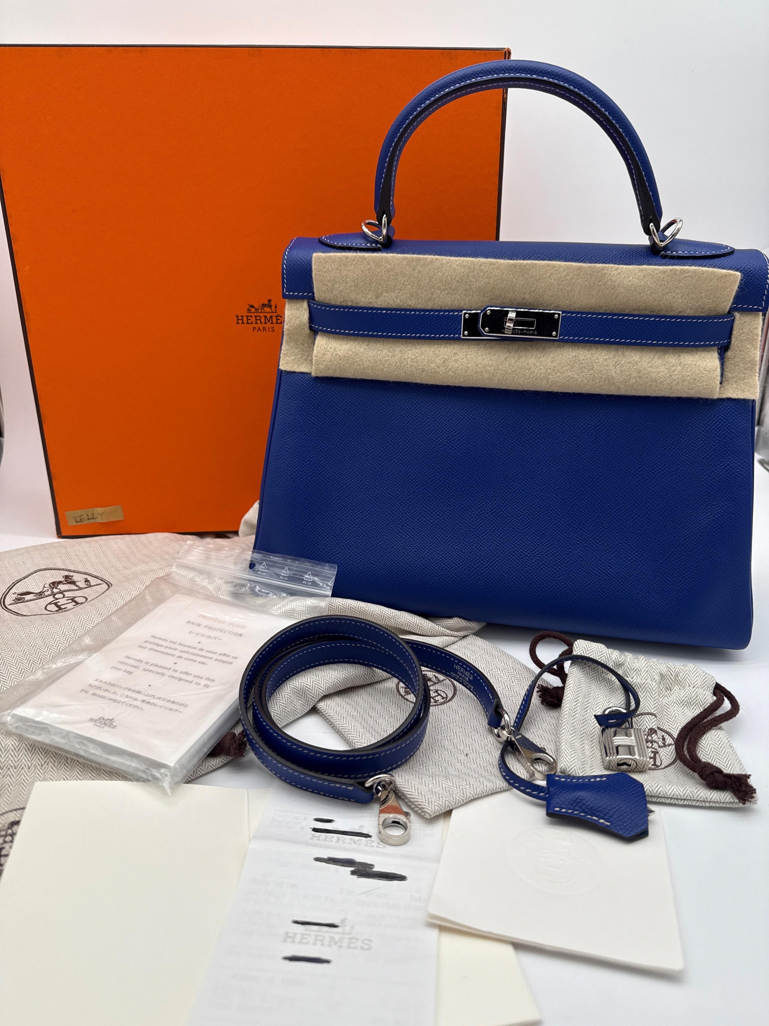 Hermes Kelly 32 Candy Veau Epsom Bleu Electrique with palladium silver hardware