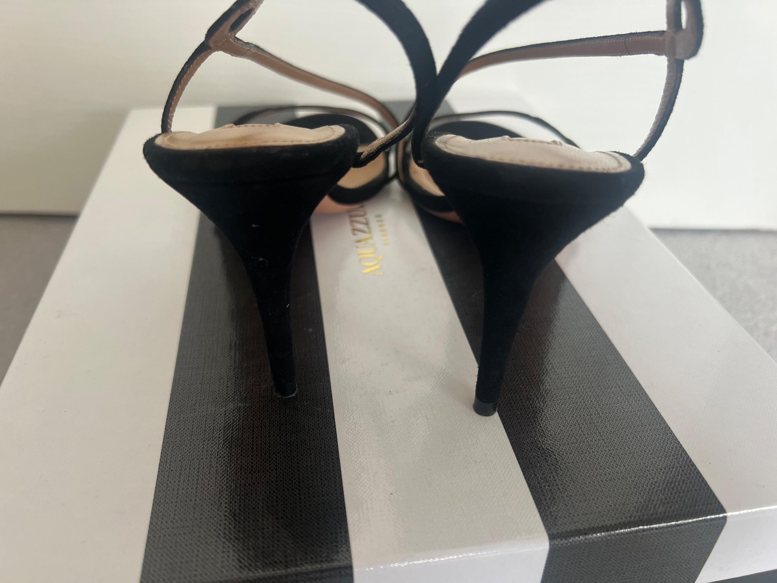 Aquazurra Black Serpentine Sandals
