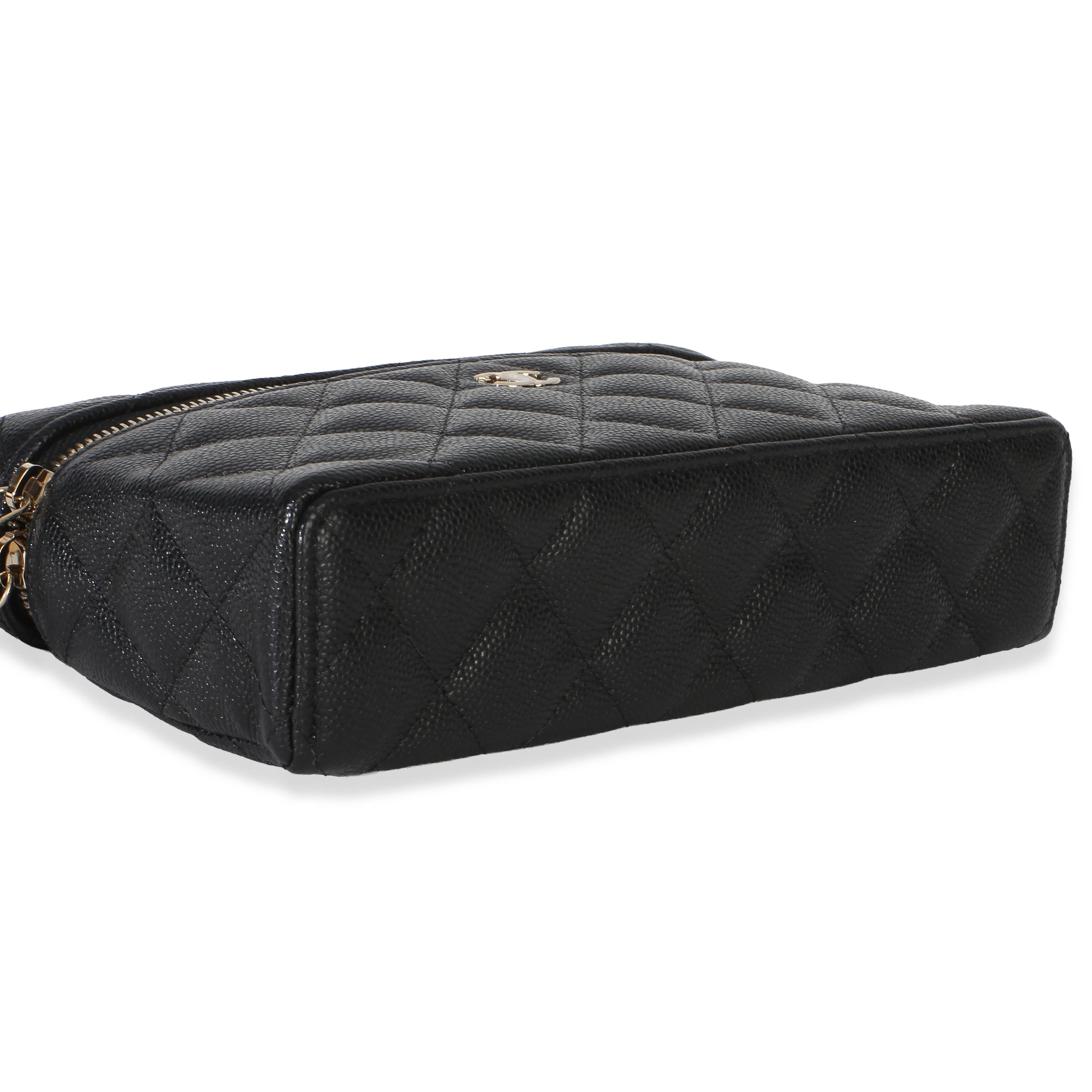 Chanel Black Quilted Caviar Top Handle Slim Vanity With Chain