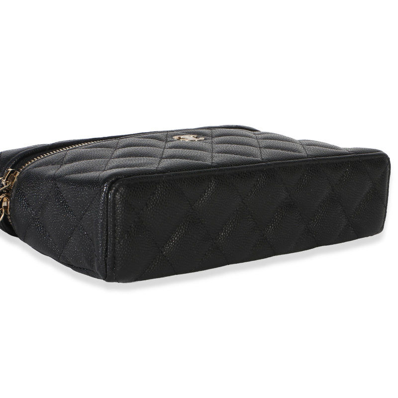 Chanel Black Quilted Caviar Top Handle Slim Vanity With Chain