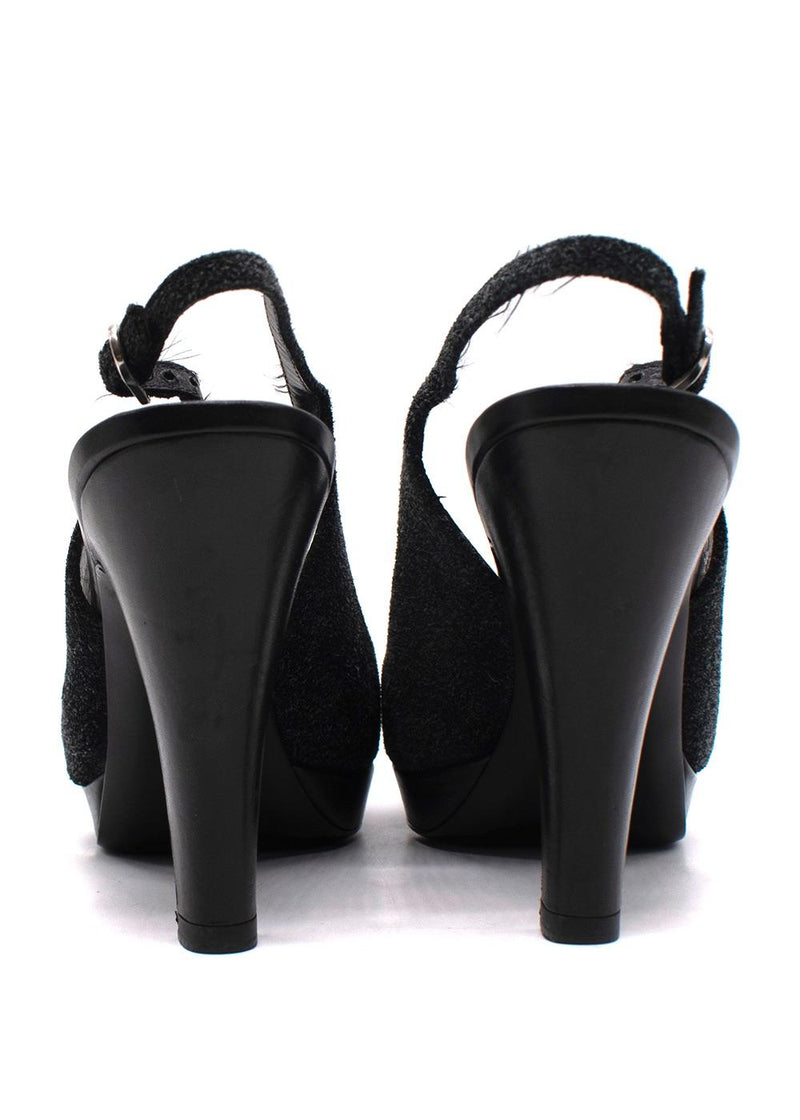 Chanel Grey Suede and Leather CC Cap Toe Slingback
