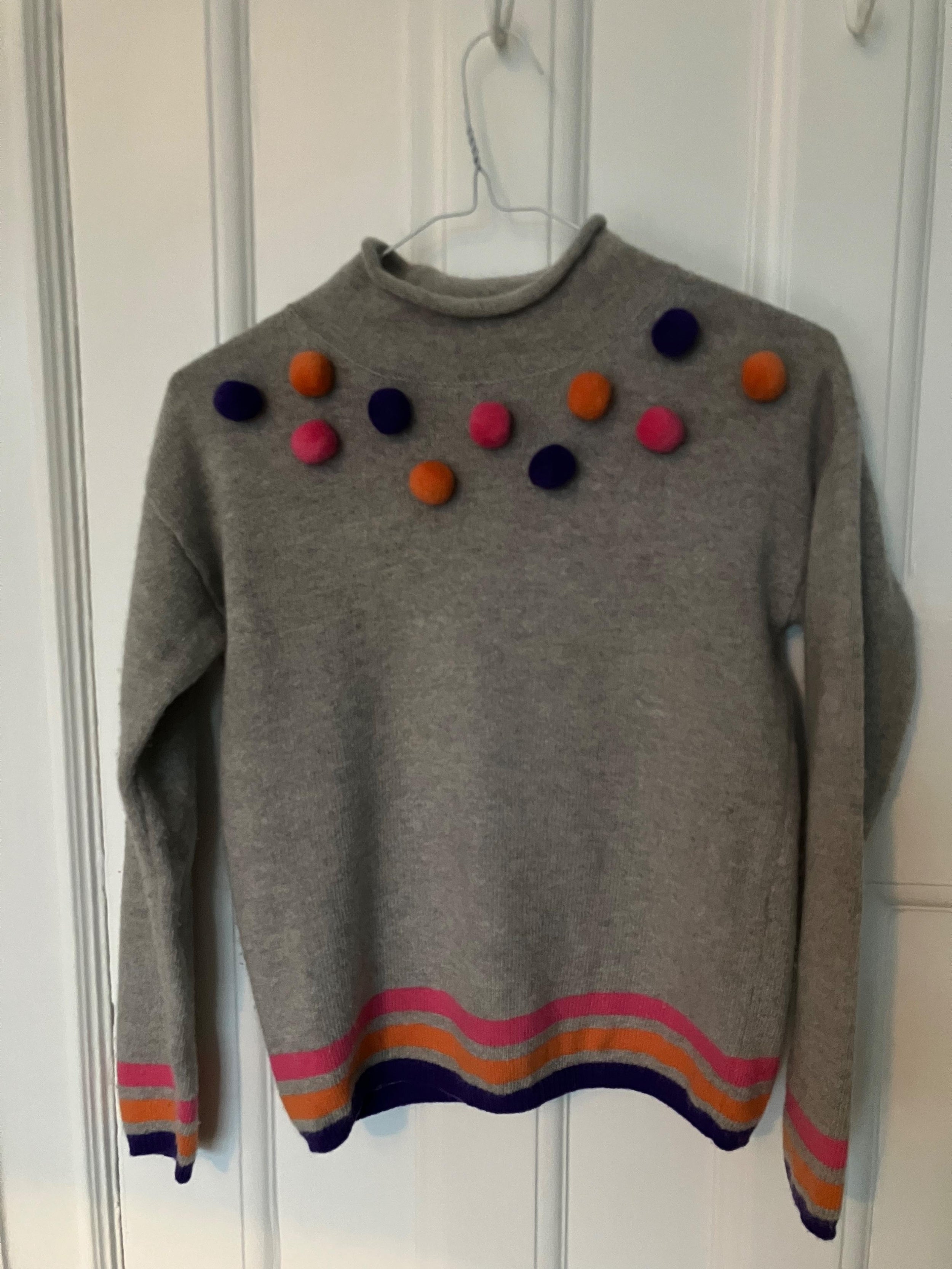 Il Gufo Kid's Grey Pom Pom Embellished Turtleneck Jumper