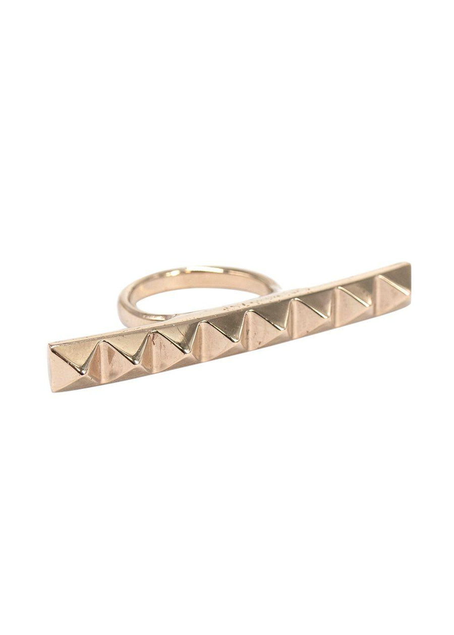 Valentino Gold Tone Pyramid Stud Bar Ring - Size 13