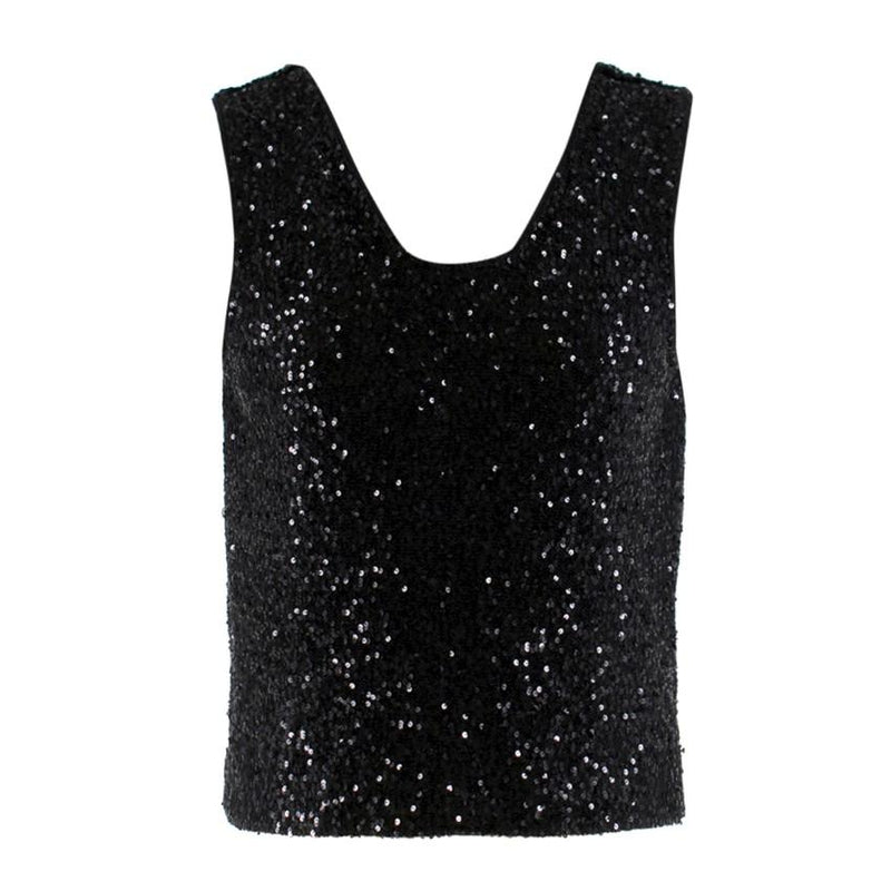 Bespoke Black Sequin Sleeveless Top