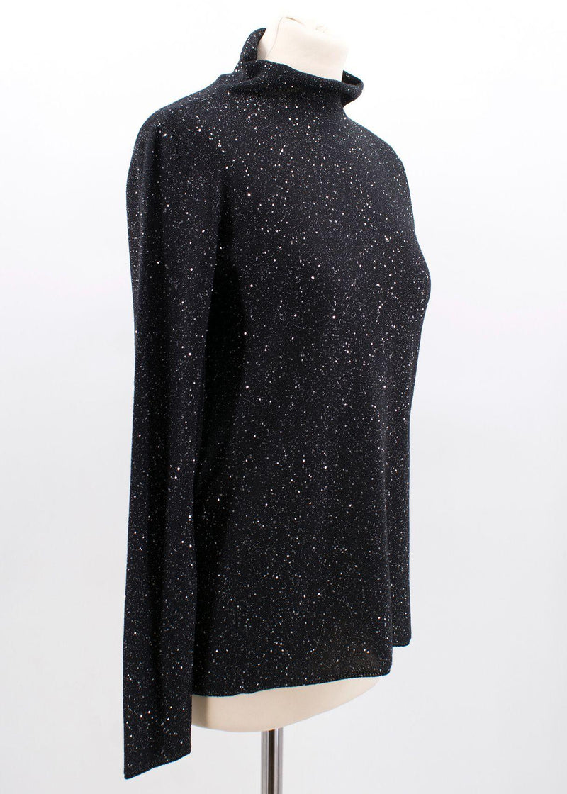 Sequin Polo Neck Silk Blend Knit Jumper