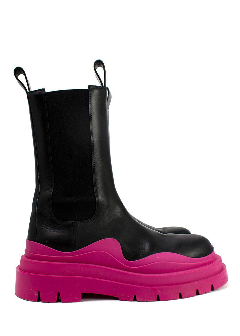 Bottega Veneta Pink Tire Rubber-trimmed Leather Chelsea Boots
