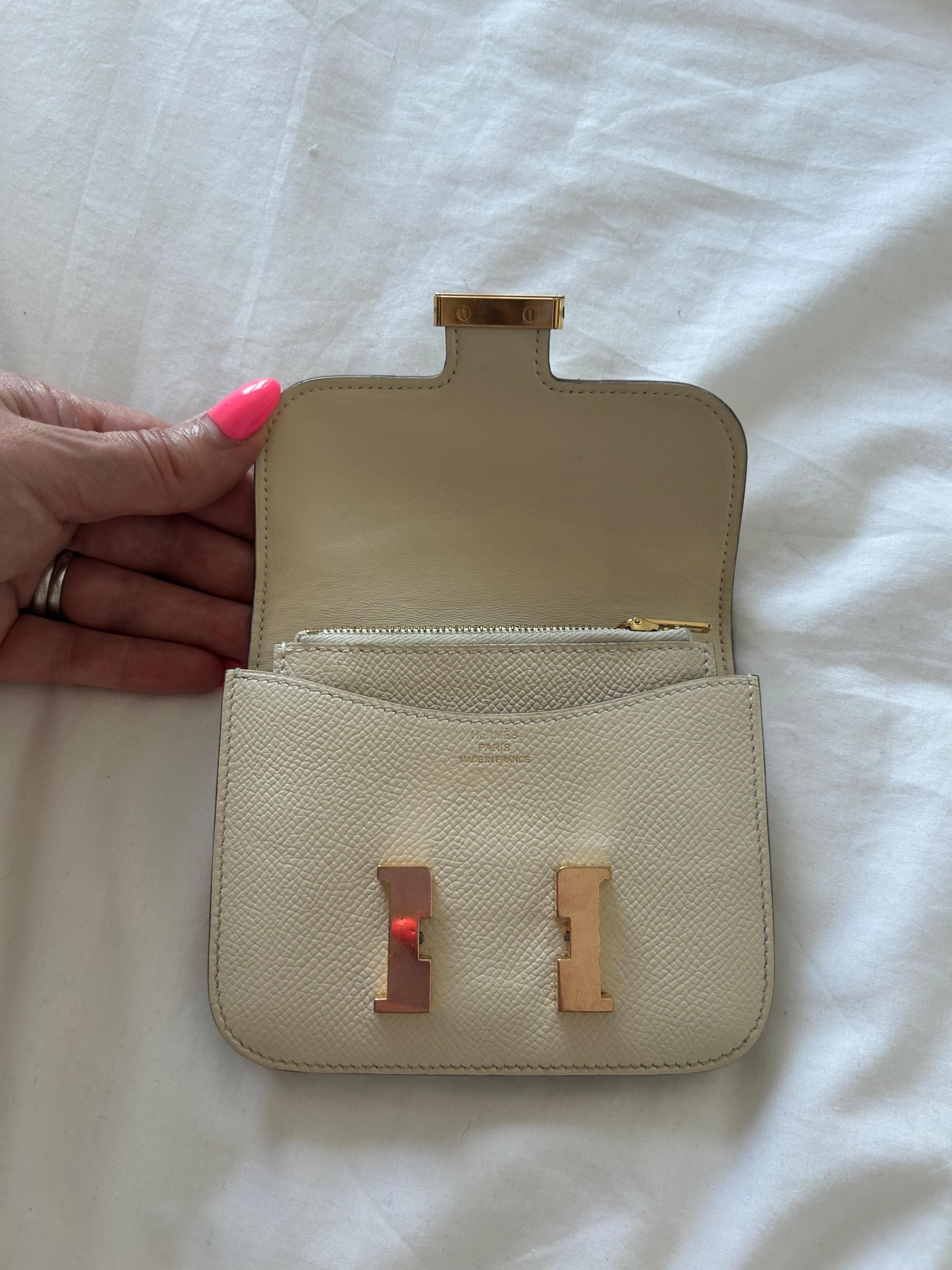 Hermes Constance Craie Slim wallet With Rose Gold Hardware