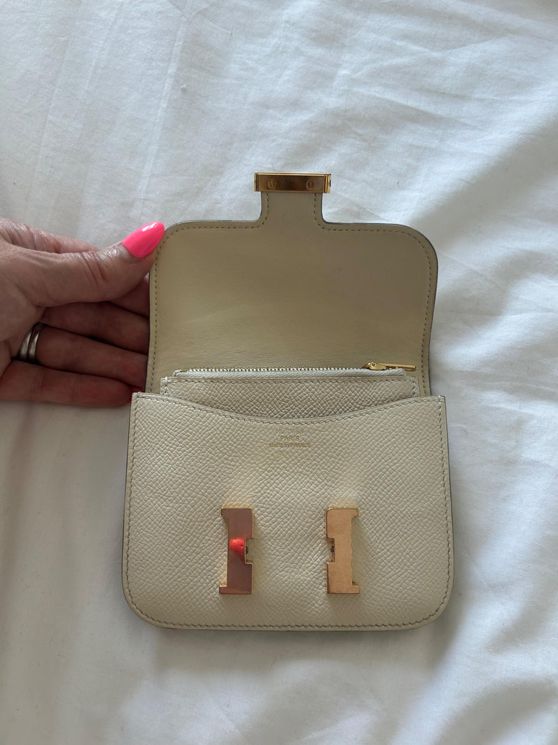 Hermes Constance Craie Slim wallet With Rose Gold Hardware
