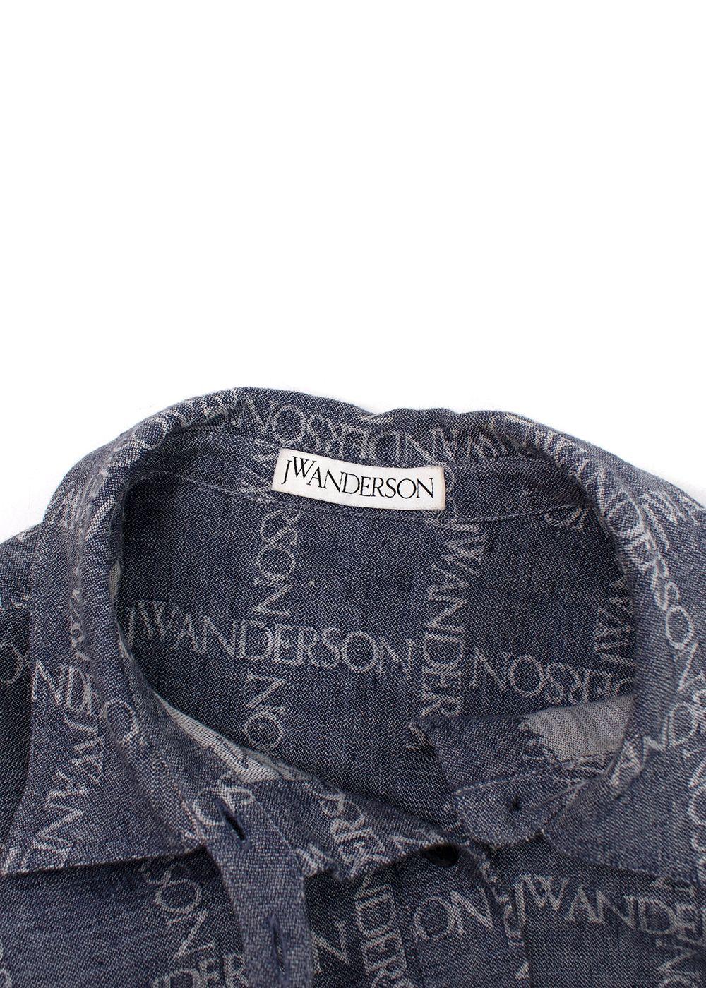 JW Anderson Unisex Blue Logo Grid Tunic Linen Shirt