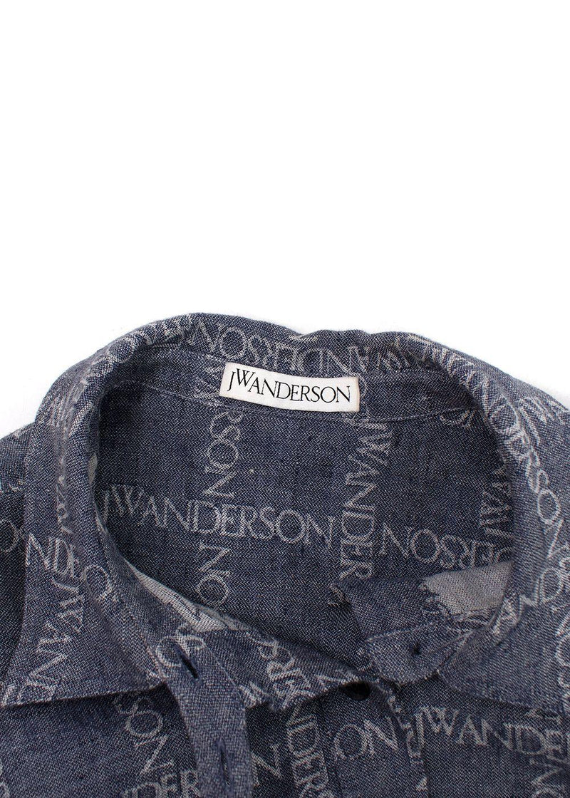 JW Anderson Unisex Blue Logo Grid Tunic Linen Shirt
