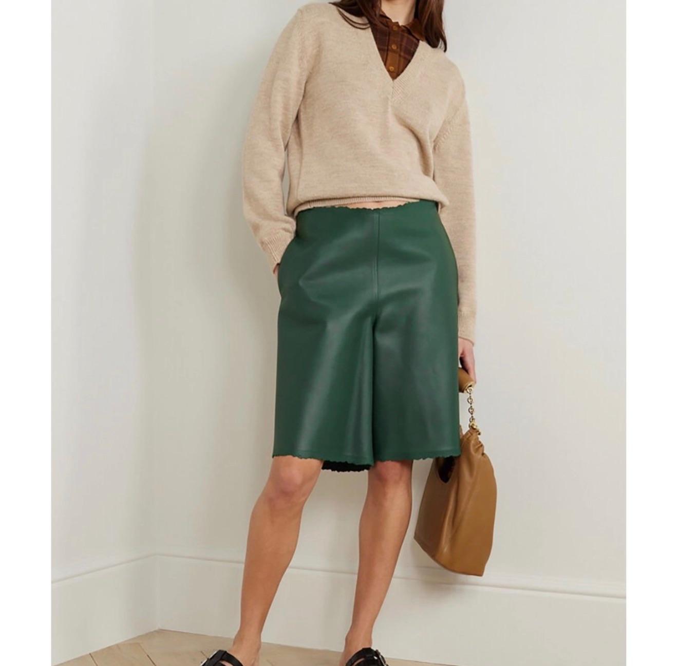 Loewe Green Distressed Leather Shorts