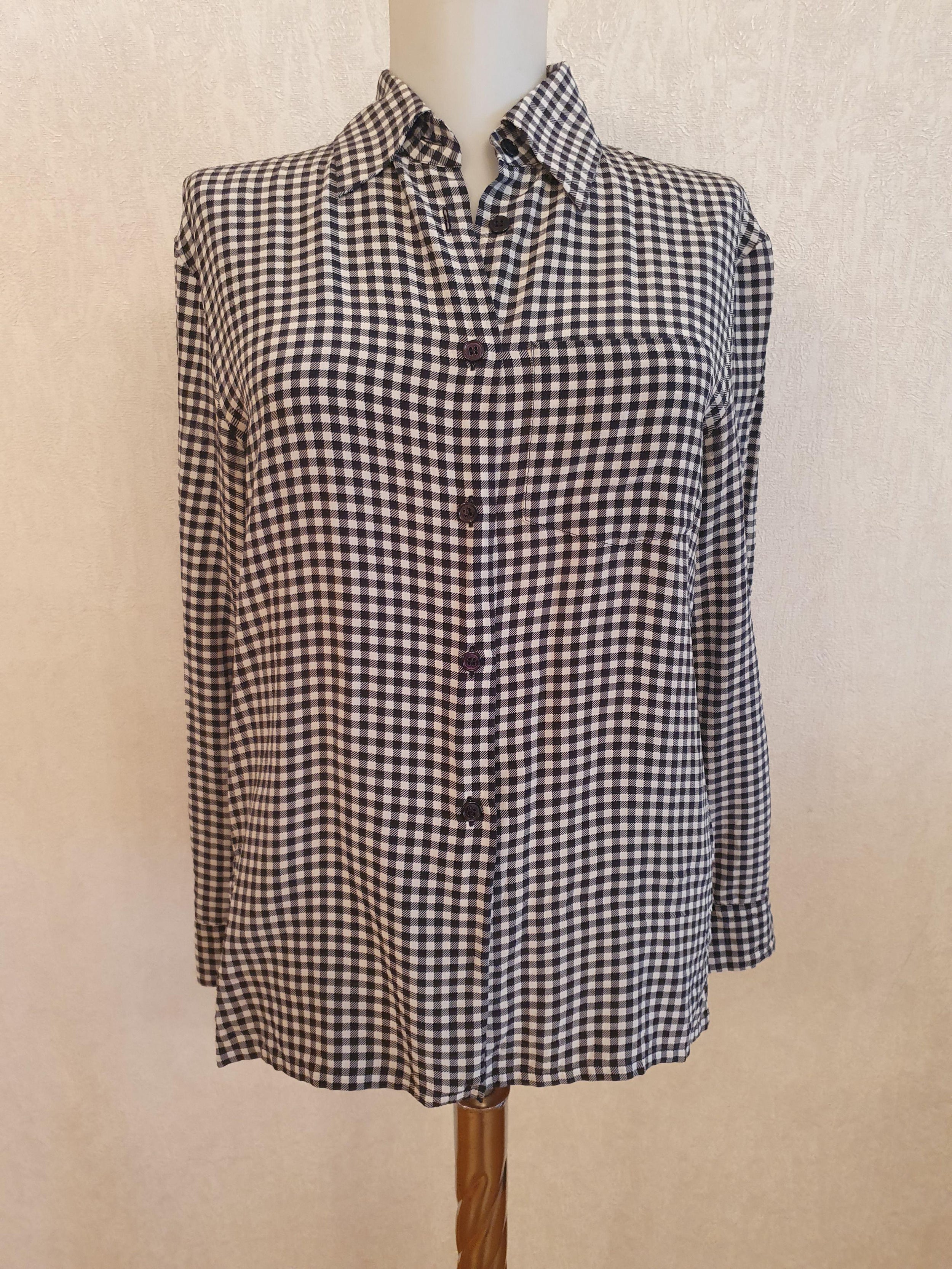 Black & white gingham silk crepe blouse