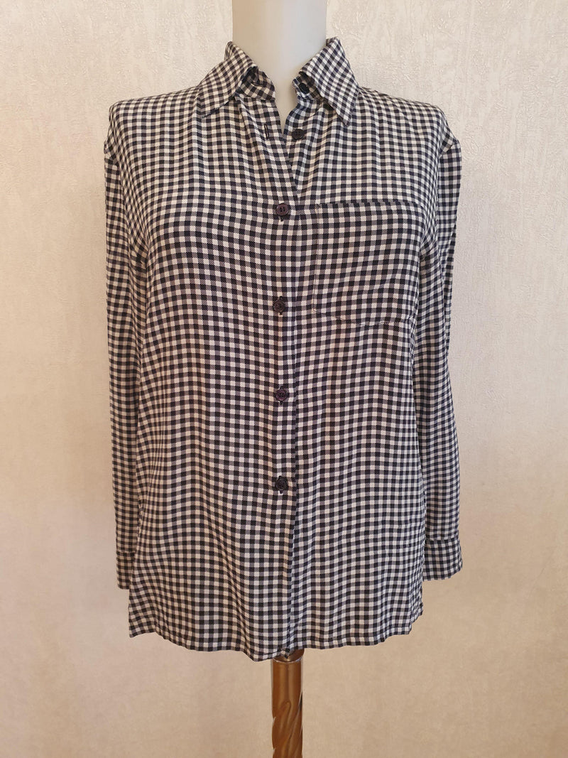 Black & white gingham silk crepe blouse