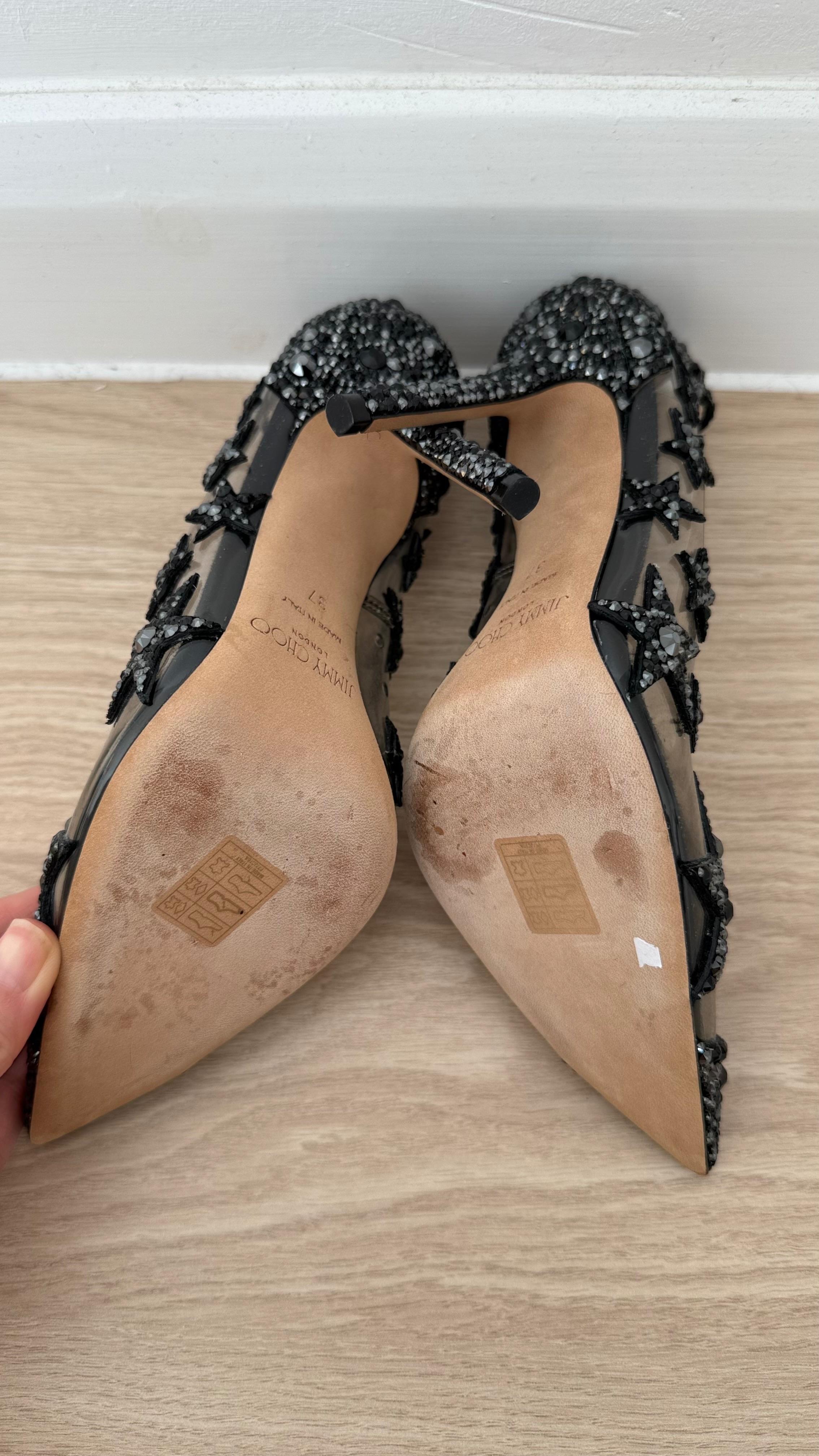 Jimmy Choo Embellished Plexi Heels