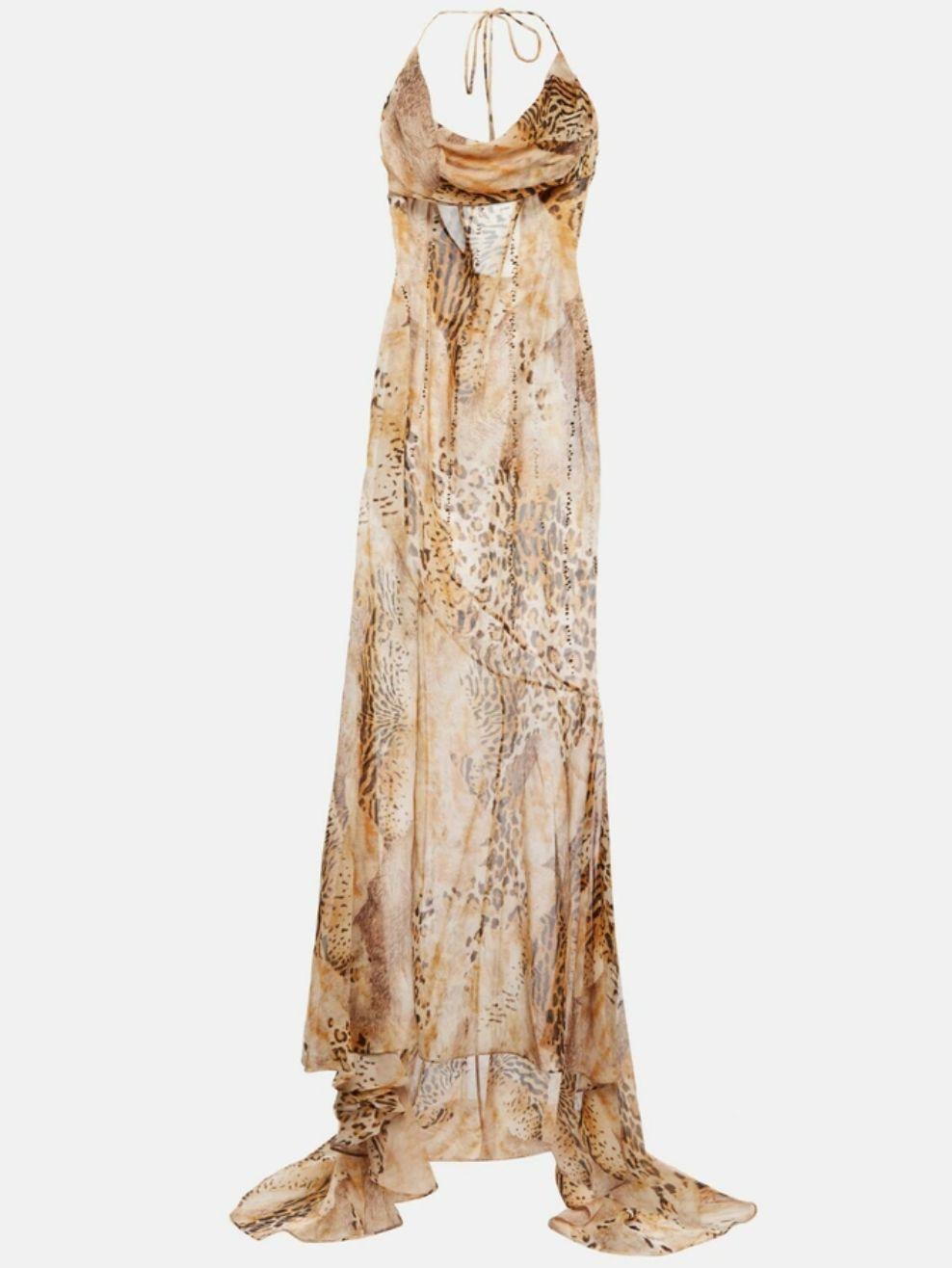 Alessandra Rich Leopard-Print Silk Georgette Gown