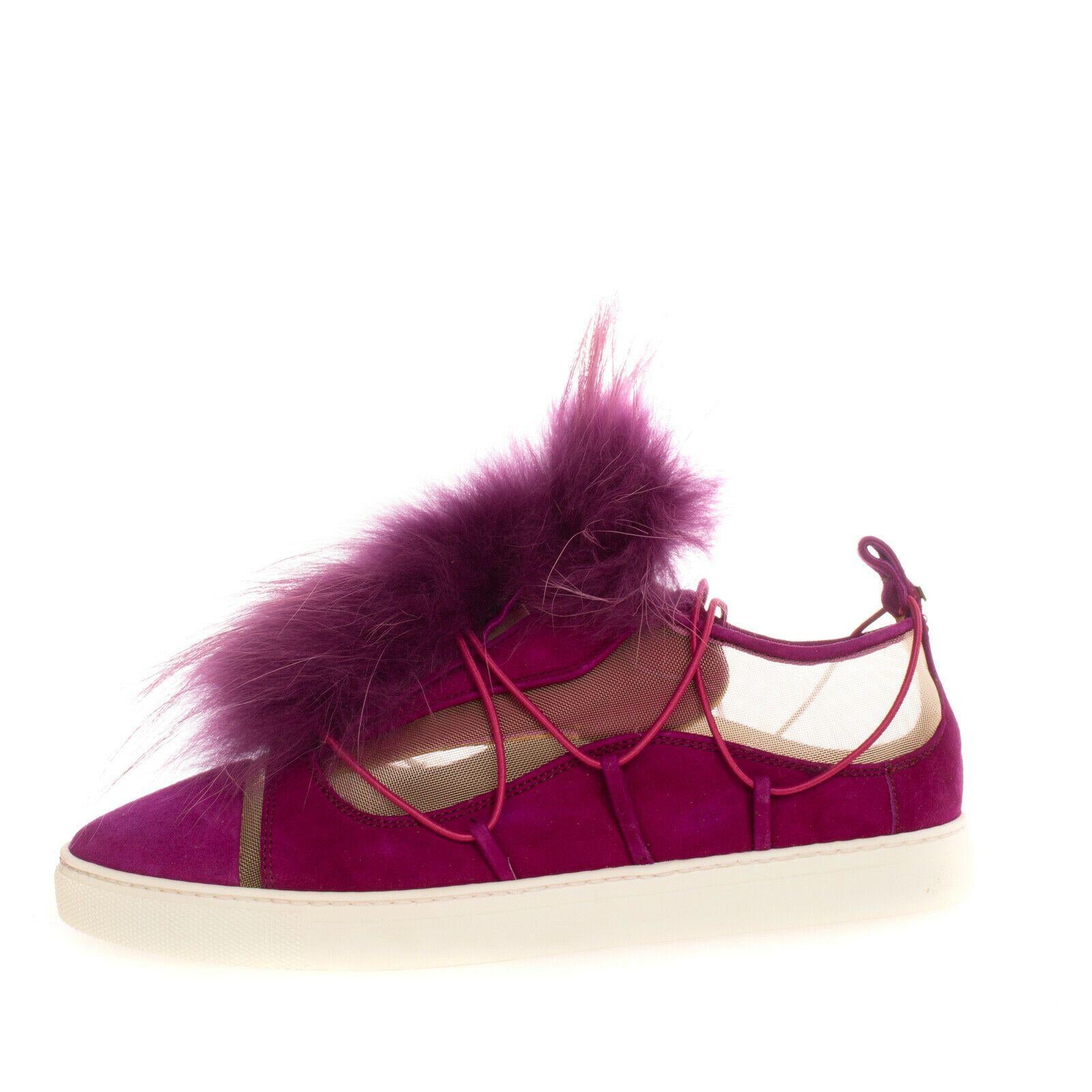 Mesh Raccoon Fur Trim Sneakers