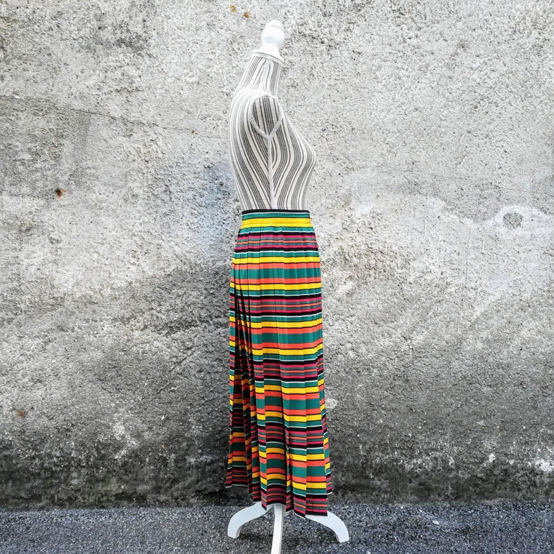 Multicolour striped crepe pleated skirt