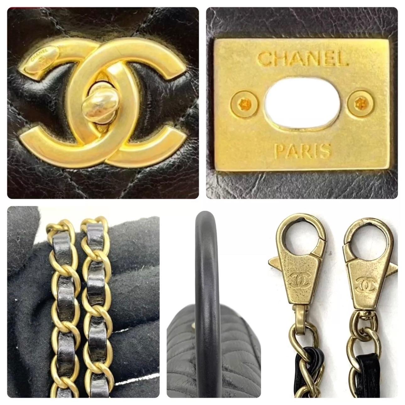 Chanel Black Chevron Large Coco Top Handle