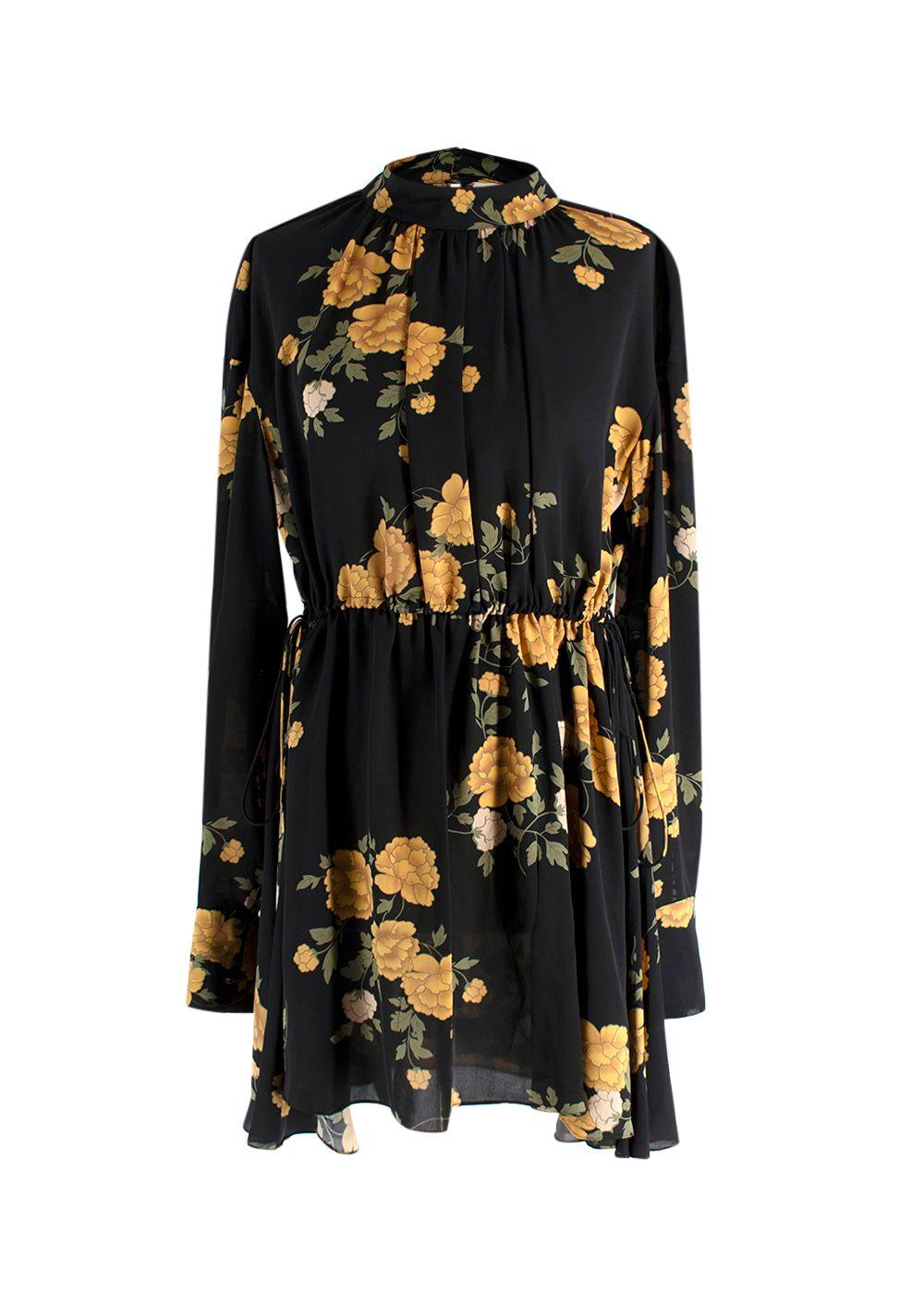 Magda Butrym Black Yellow Florals Silk Mini Dress