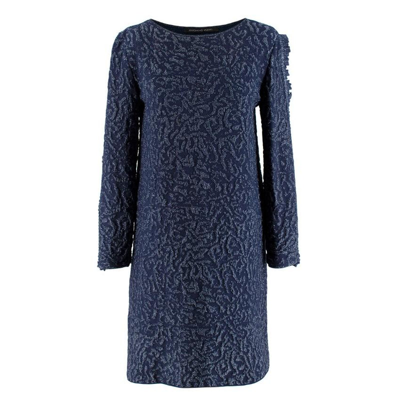 Antonino Valenti Navy with Metallic Thread Ruffled Dress