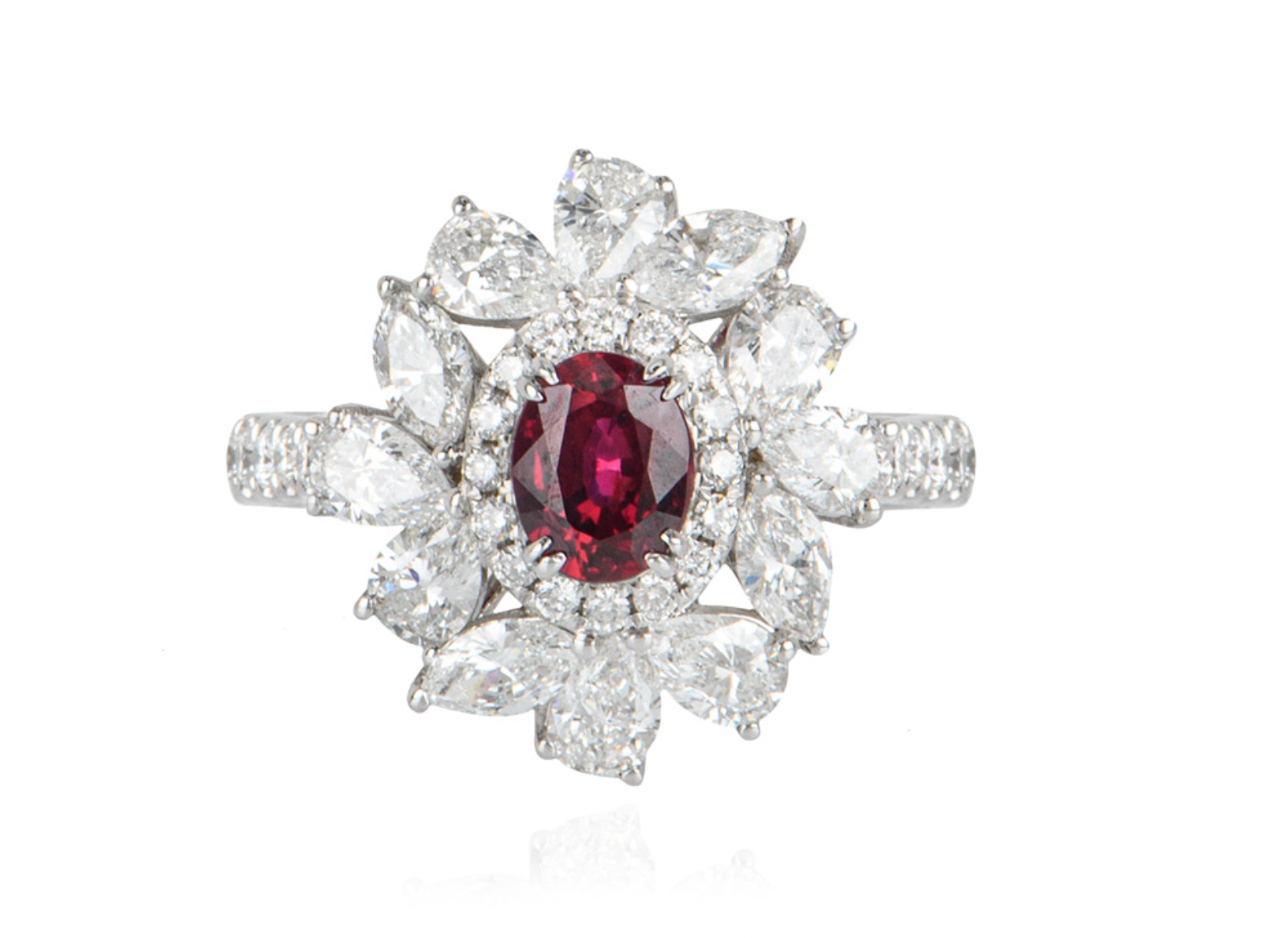 White Gold Ruby & Diamond Dress Ring - size 52