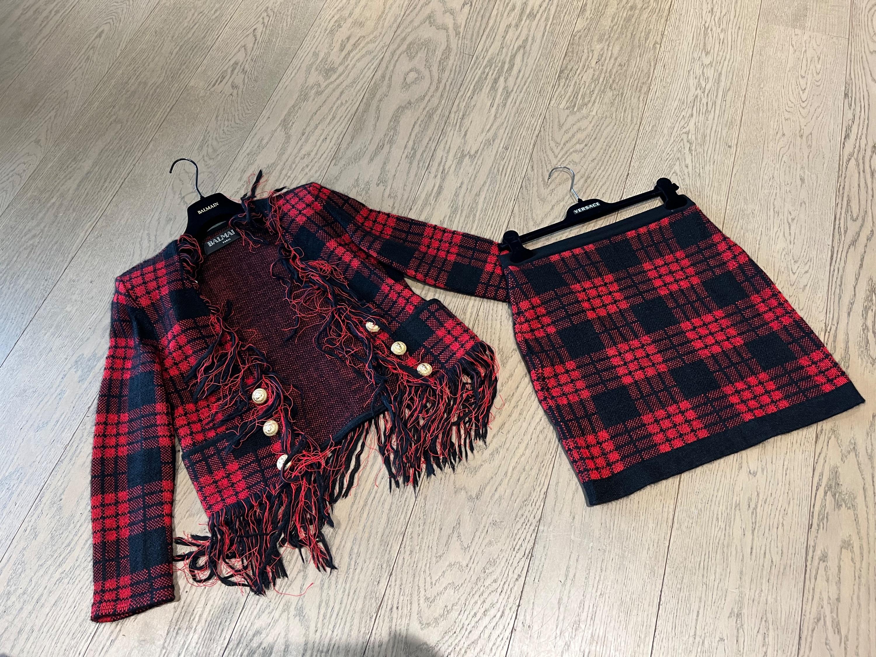 Red & Black Plaid Skirt & Jacket