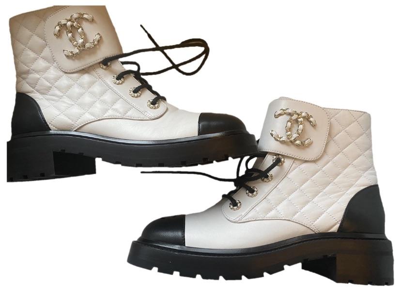 Quilted White Lace Up Boot