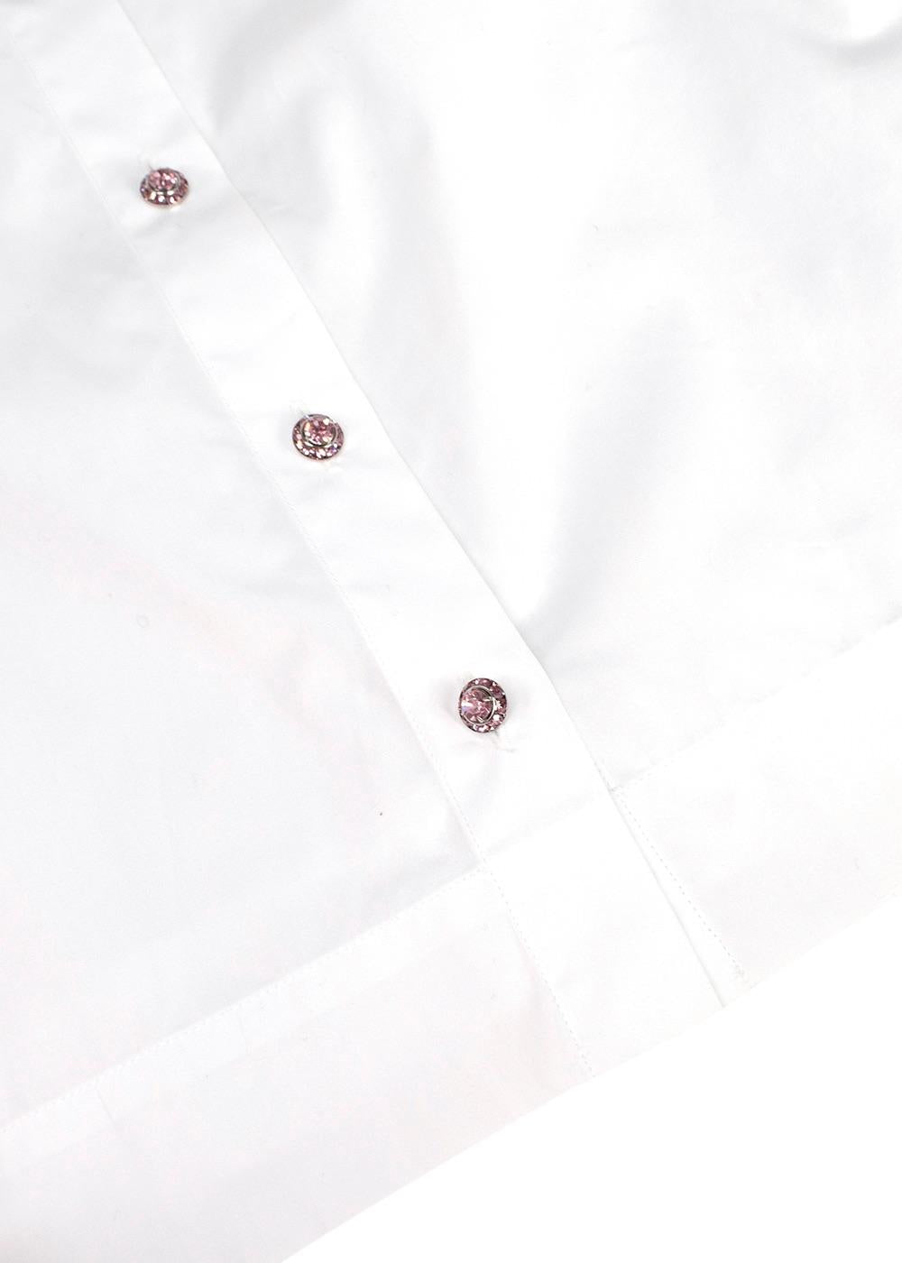 Dolce & Gabbana White Cotton Poplin Shirt with Pink Crystal Buttons