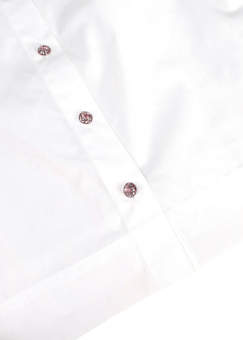 Dolce & Gabbana White Cotton Poplin Shirt with Pink Crystal Buttons