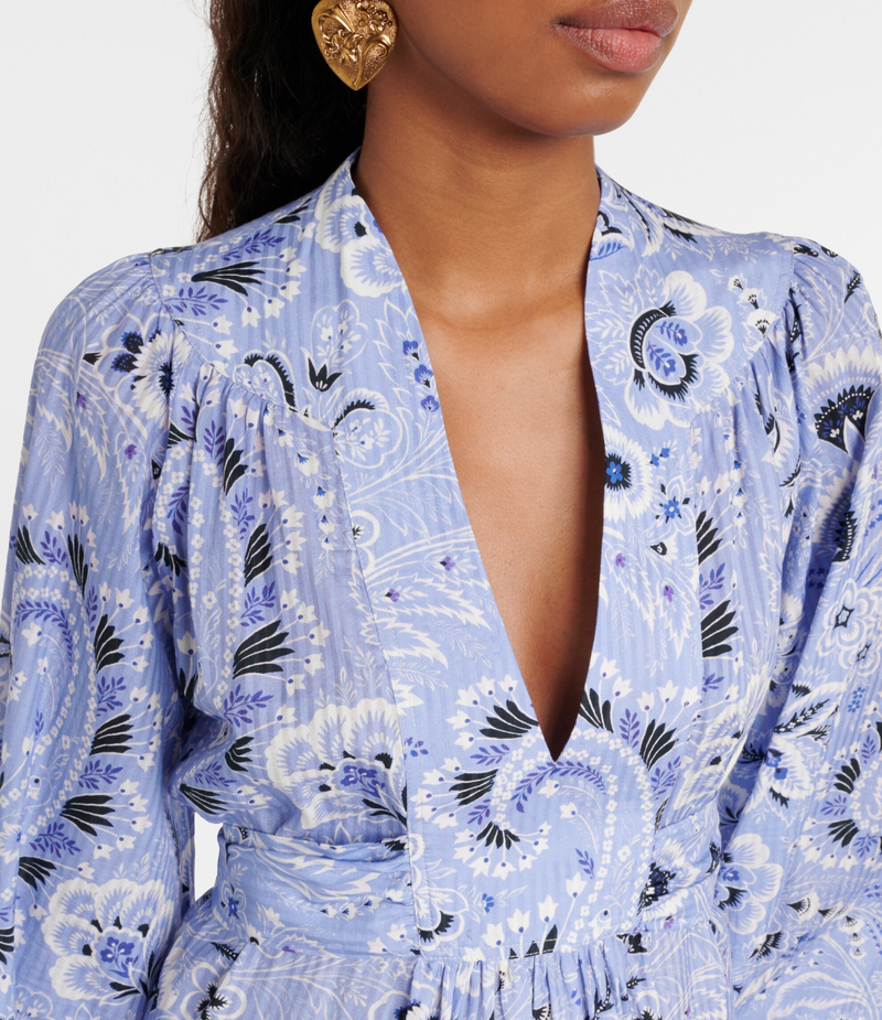 Etro V-Neck Printed Cotton-Blend Minidress